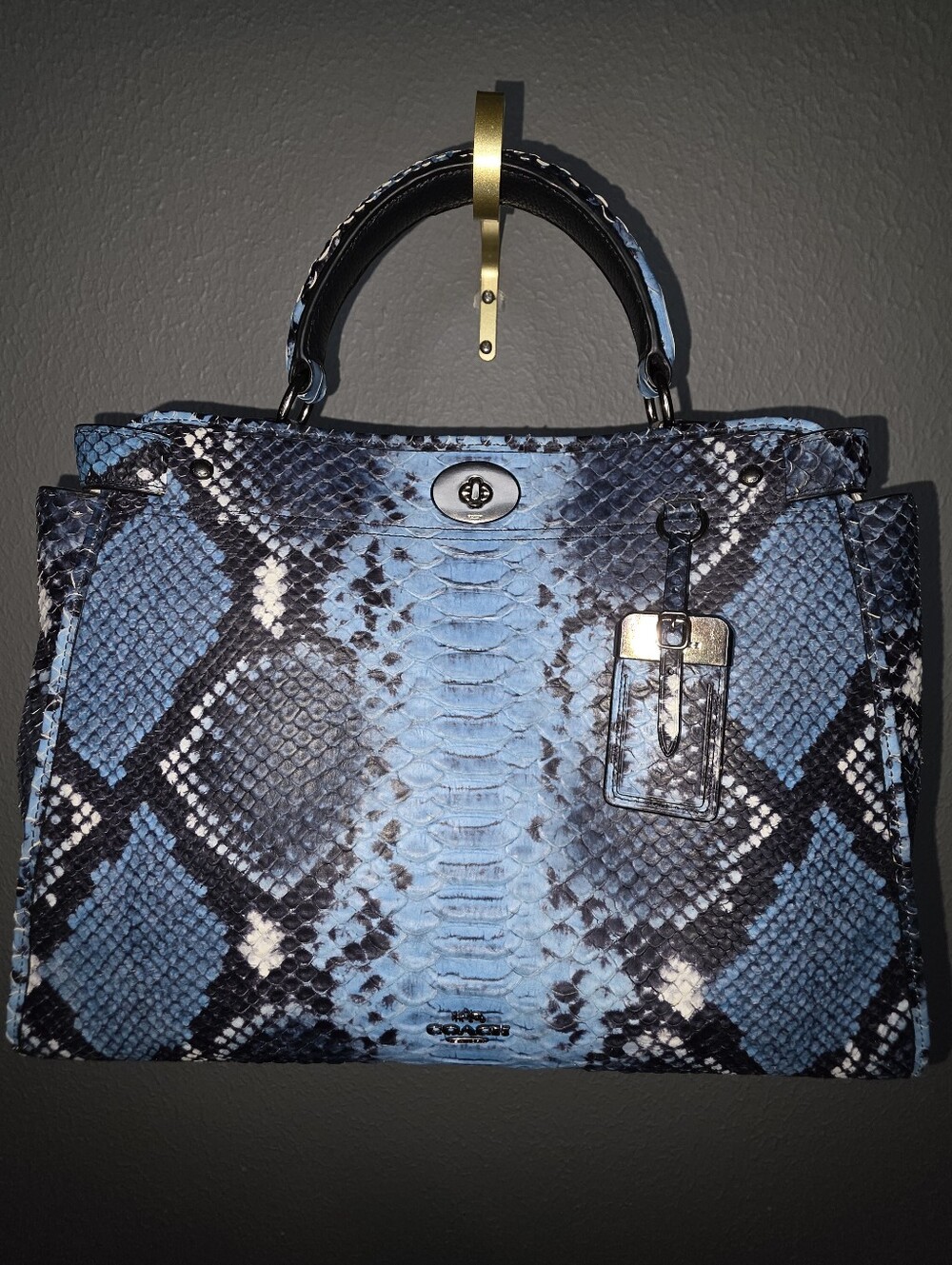 🍒Coach Gramercy Blue Python Embossed 2 way Satchel🍒 - Picture 1 of 6